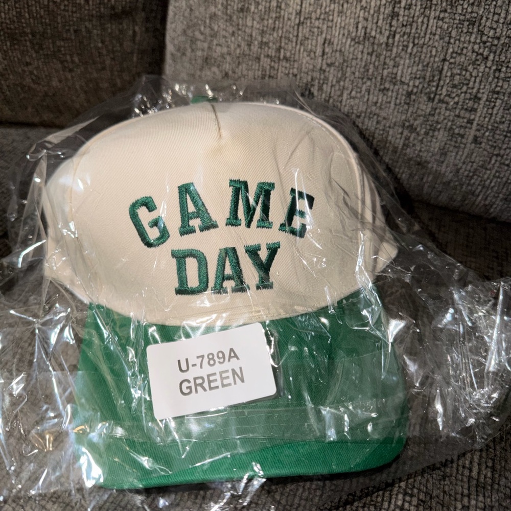 Zenana White and Green GAME DAY One Size Adjustable Hat